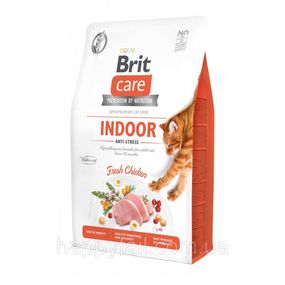 Корм сухой Brit Care Cat Grain Free Indoor Anti-stress для взрослых домашних кошек гипоаллергенный с курицей 2 кг