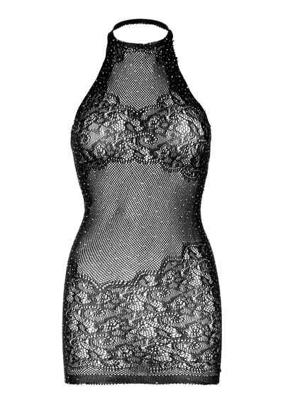 Сукня-сітка зі стразами Leg Avenue Rhinestone halter mini dress Black, відкрита спина, one size | Зображення 6