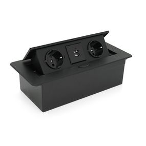 Розетка для пола выдвижная с заземлением J29L, две розетки + 2 * USB, Black