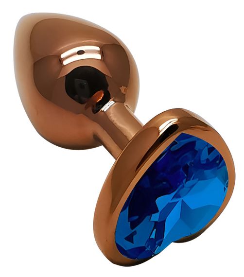 Анальная пробка с кристаллом EGZO - Dark Gold Heart Plug Blue, size S sexstyle | Зображення 1