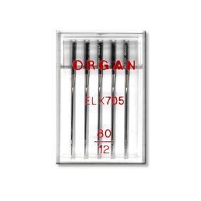 Иглы швейные хромированные ORGAN EL×705 №80 пластиковый бокс 5 штук для оверлока, распошивалки