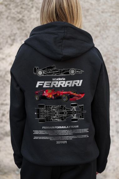 Утеплене зіп худі на флісі зіпер з принтом Ferrari Without Kane Black | Зображення 5