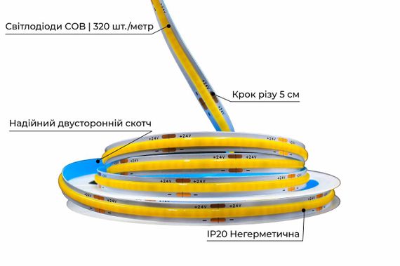 Світлодіодна LED стрічка PROLUM 24V СОВ 320 LED IP20 Series S Нейтральний-Білий 3800-4300K | Зображення 2