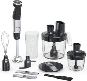 Блендер Tefal  заглибний Quickchef+, 1000Вт, 4в1, чаша-800мл, чопер-500мл, кухонний комбайн 5в1, турборежим, сіро-чорний (HB67G830)