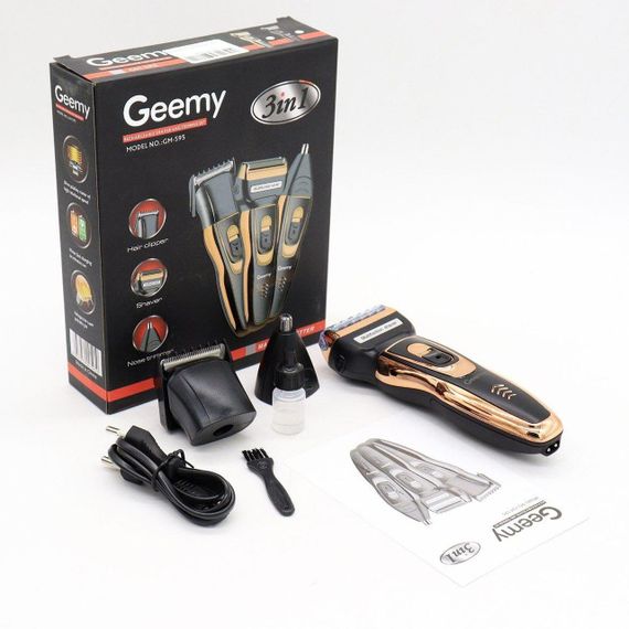Аккумуляторный триммер-бритва 3в1 Geemy GM 595/ Машинка для стрижки волосся / Багатофункціональний триммер для бороди, вусів та | Зображення 9
