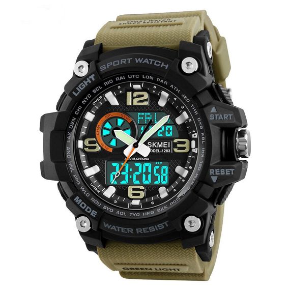 Чоловічий годинник Skmei 1283 Black-Khaki Wristband.