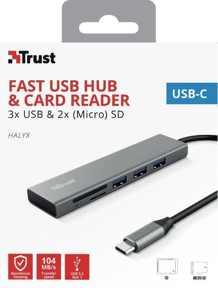 USB-хаб Trust HALYX FAST 3USB+CARD READER USB-C ALUMINIUM (24191_TRUST) | Зображення 5