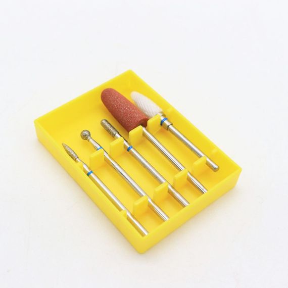 Стартовий набір фрез для щільної кутикули 5в1 / Насадки на фрезер у пластиковому контейнері / Набір фрез з синьою насічкою | Зображення 8