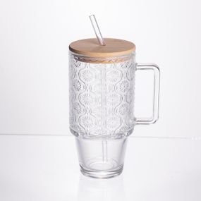 Кружка стеклянная с крышкой и трубочкой 750 (мл) чашка с трубочкой и крышкой  на подарок HP-19-48N
