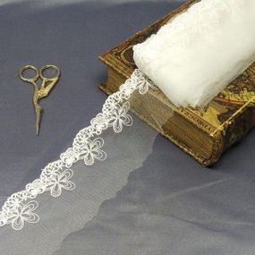 (1 метр) Кружево на сетке (фатине)  7см Цвет - Айвори (77М-LZ148-1)
