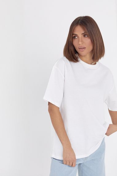Однотонная женская футболка в стиле oversize - молочный цвет, M (есть размеры) | Зображення 5