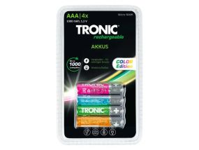 Набор аккумуляторных перезаряжаемых батареек Tronic NiMH R3 AAA color edition в блистере 4 шт.