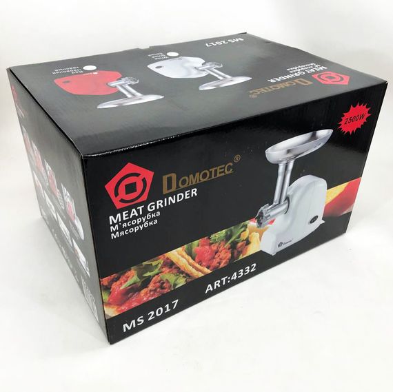 Мясорубка професиональна Domotec MS-2017 | Мясорубка для томатов | Электрическая мясорубка HX-183 с насадками | Зображення 5