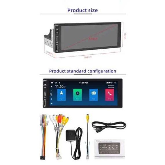 Магнитола универсальная экран 6,9" IPS 6288-A 1DIN 2*32 Гб Android 12 Carplay