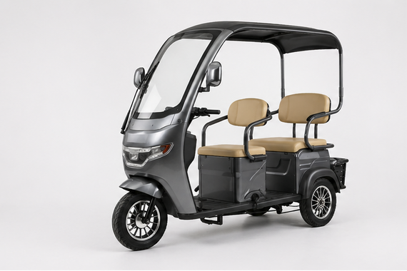 Електротрайк Crosser TR-7 1000W 72V 24Ah, 3 місця, до 60 км, з дахом і кофром, триколісний електроскутер Сірій | Зображення 4