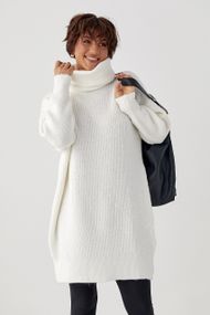Жіноча в'язана туніка з високою горловиною - молочний цвет, ONE SIZE (є розміри)