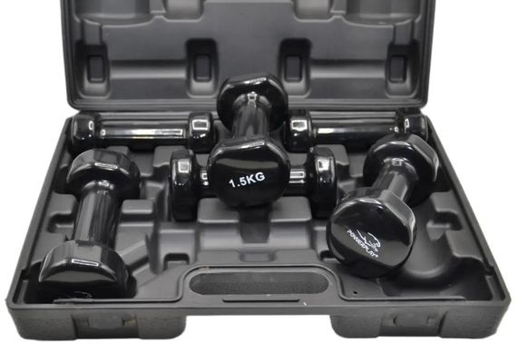 Набір гантелей в кейсі 9 кг. PowerPlay 4121 Fitness Dumbells (2 шт*1 кг, 2 шт*1,5 кг, 2 шт*2 кг) (PP_4121_9kg) | Зображення 4