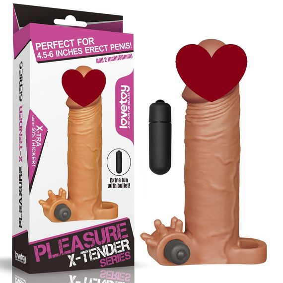 Насадка на член - Pleasure X-Tender Vibrating Penis Sleeve Add 2" Brown sexstyle