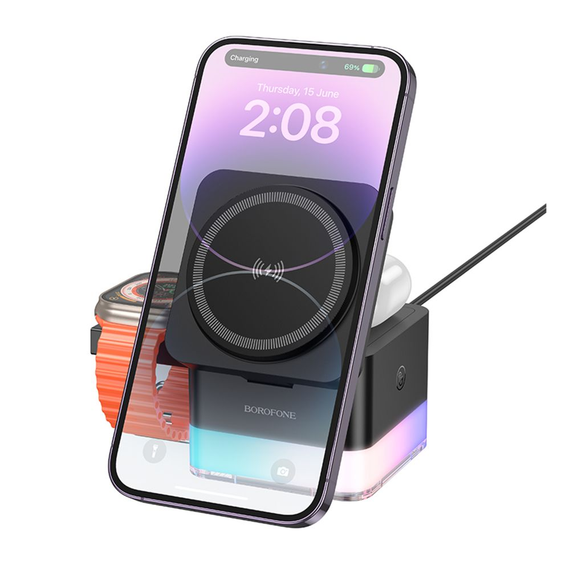 Бездротовий Зарядний Пристрій Borofone BQ34 3 in1 Magnetic 15W For iWatch