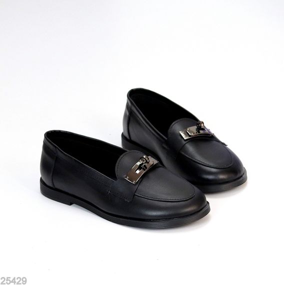 Удобные повседневные черные кожаные лоферы стильный декор | Зображення 1