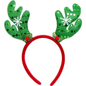 Ободок новогодний "Оленьи рога" 2502(Green) зеленый