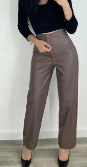 Женские прямые кожаные брюки свободного кроя GF01692 цвет мокко, размер 44