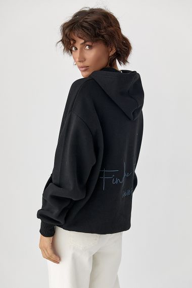 Утеплене худі з написом на спині - чорний цвет, M (є розміри) | Зображення 1