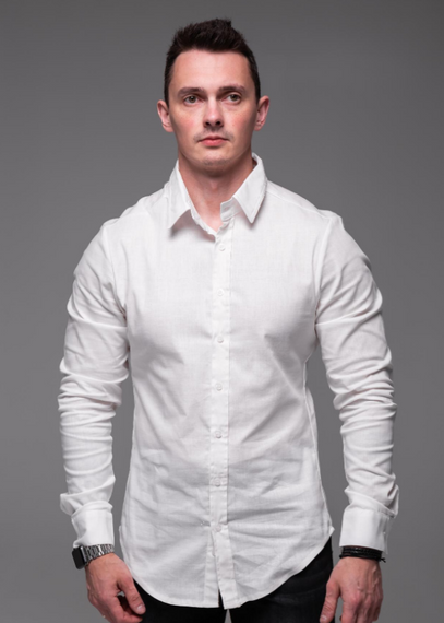 Мужская льняная рубашка с длинным рукавом на пуговицах цвет белий, размер L  RA2389 | Зображення 2