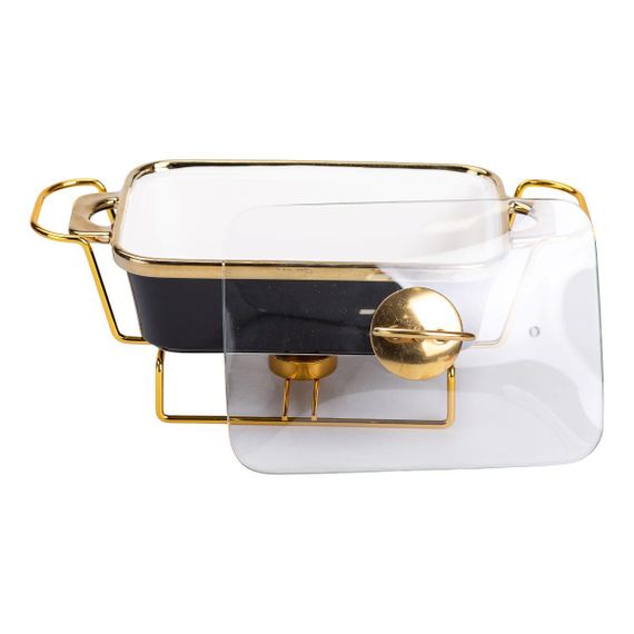 Марміт порцелянаовий із скляною кришкою 31х16х15.5 см на металевій підставці 1 л Чорний HTJ-1001 | Зображення 3