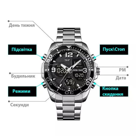 Мужские часы с шикарным внешним видом SKMEI 1649BK, Мужские часы на цепочке на падарок US-28 | Зображення 5