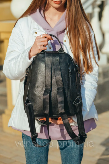 Женский кожаный рюкзак городской 23х32х13, сумка для города, путешествий и отдыха, черная | Зображення 8
