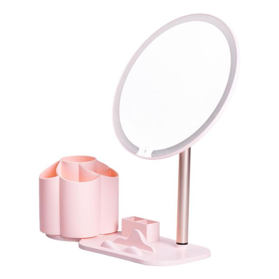 Дзеркало для макіяжу з підсвічуванням кругле настільне Ø21 см з підставкою Рожеве HP-10-9AP | Зображення 4