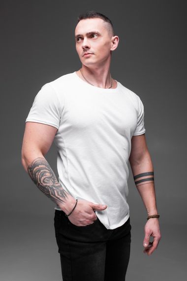 Мужская классическая базовая хлопковая футболка RA938 размер XL, цвет белый