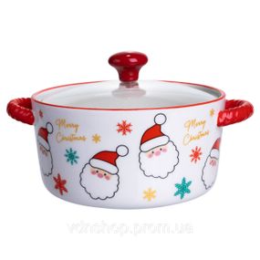 Супница фарфоровая Santa новогодняя  800 (мл) с крышкой Yiwu FM-CS-9A