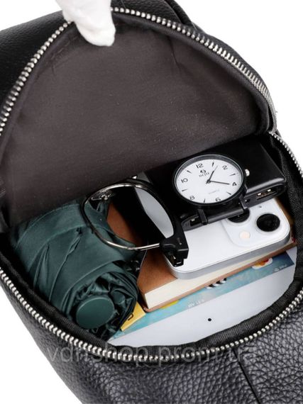 Сумка-слинг мужская на одно плечо 18х32х7, нагрудной рюкзак из натуральной кожи 74521 черный | Зображення 5