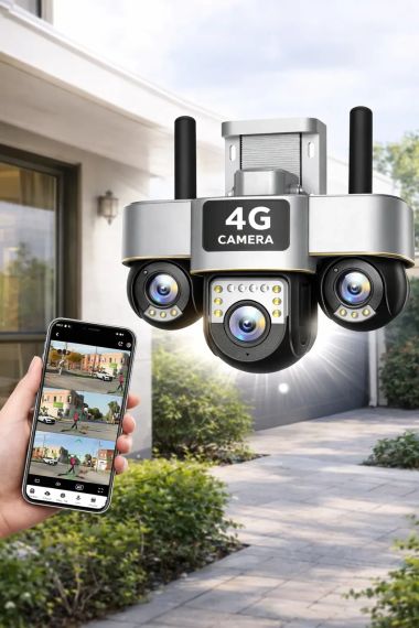 Уличная 4G камера видеонаблюдения 15MP, 3 объектива / Поворотная камера наблюдения / Smart Net Camera SC28 V380 PRO