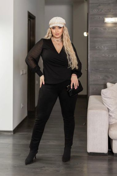 Женская нарядная блуза с прозрачными рукавами больших размеров и батал MN186 цвет черный, размер 58/60 | Зображення 2