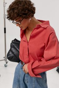 Вельветова однотонна сорочка оверсайз - рожевий цвет, ONE SIZE (є розміри)