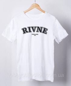 Футболка жіноча із патріотичним принтом "RIVNE Ukraine 1283" біла