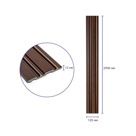 Рейка декоративна PS 2900х120х12мм Темний горіх із золотом SW-00002131- | Зображення 2