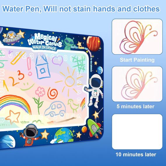 Коврик водяной для рисования с ручкой трафаретами, акваковрик с космонавтами с исчезающими рисунками, 2-7 лет | Зображення 1