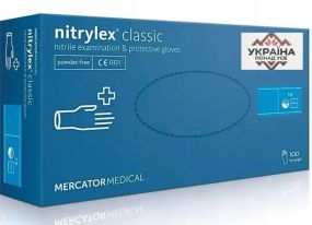 Перчатки синие (Blue) нитриловые Mercator® Nitrylex Classic без пудры, М