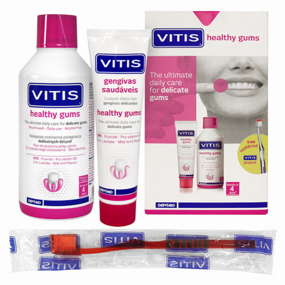 Набір VITIS HEALTHY GUMS (GINGIVAL): зубна паста 100 мл + ополіскувач 500 мл + у подарунок щітка V.GINGIVAL (DENTAID)