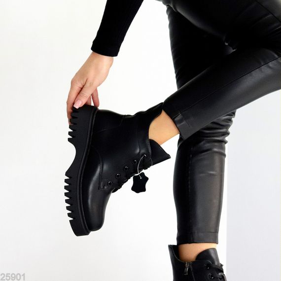 Чорні зимові черевики натуральна шкіра сучасний дизайн | Зображення 8