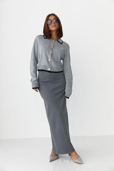 Короткий кардиган на ґудзиках із контрастною окантовкою - сірий цвет, ONE SIZE (є розміри) | Зображення 2