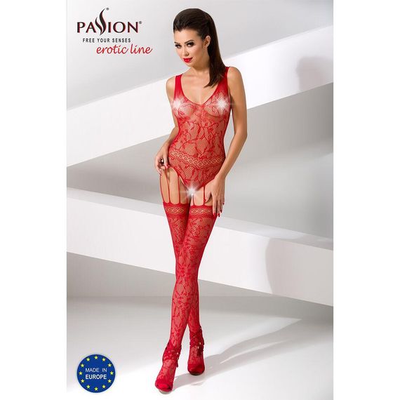 Бодістокінг Passion BS051 red, комбінезон, імітація панчох і боді, S/M/L | Зображення 1