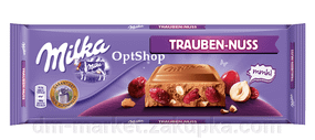 Шоколад молочний Milka Trauben Nuss (горіх з родзинками), 300 г
