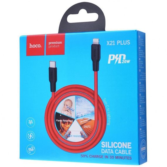 Кабель Hoco X21 Plus Silicone PD 20W Lightning (1m) | Зображення 1