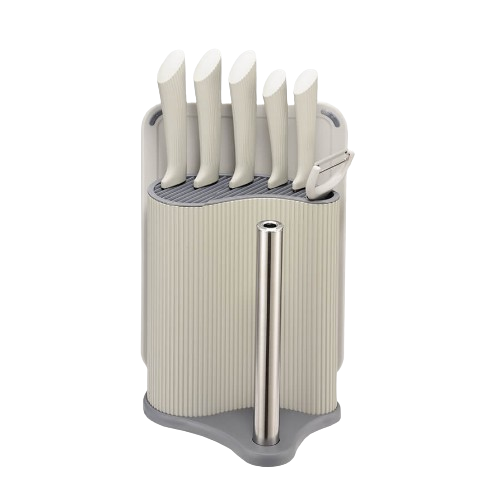 Набір ножів 8 предметів:(6шт + обробна дошка + підставка з тримачем паперових рушників) сірий MR-1413-GREY Maestro