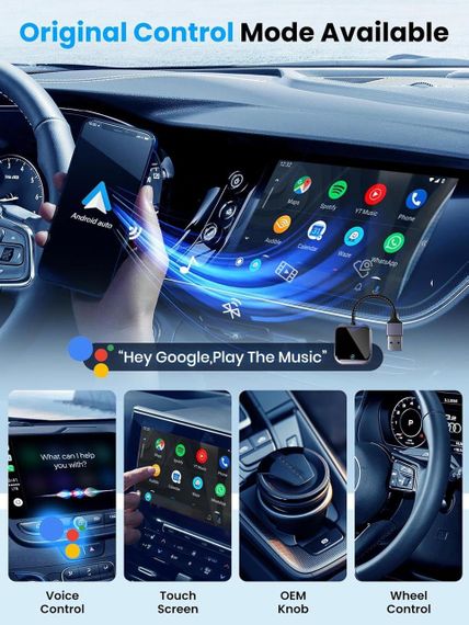 Бездротовий адаптер CarPlay Android Auto, WiFi, Bluetooth, для авто з 2016 року Android 10+, USB-A/Type-C, Карплей | Зображення 1